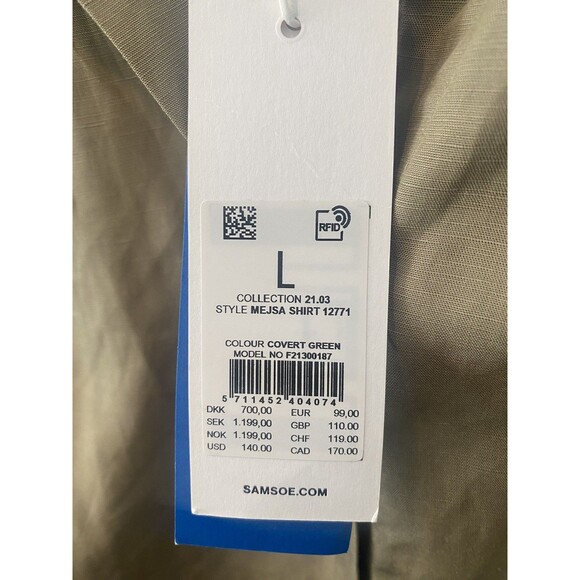 Samsoe Mejsa Shirt Size Large Covert Green NWT - Picture 7 of 11